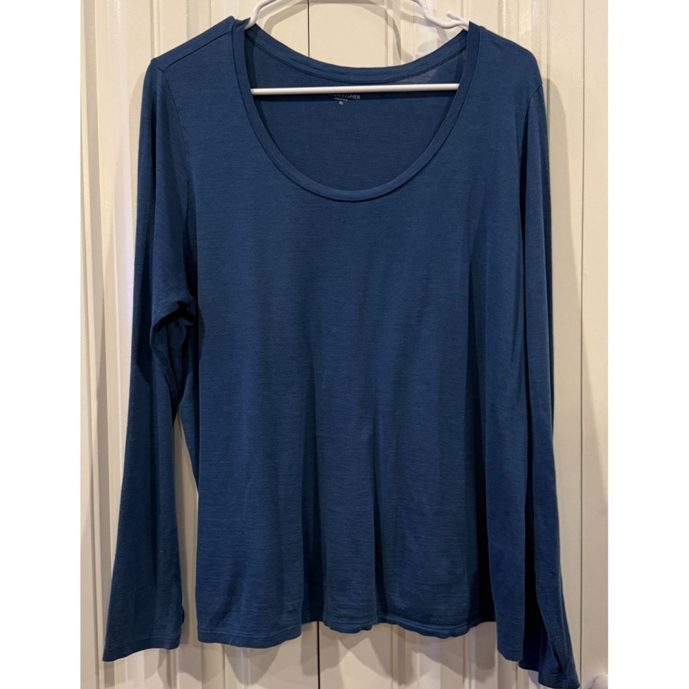 Eileen Fisher Women's XL Navy Blue Silk Cotton Scoop Neck Long Sleeve Top